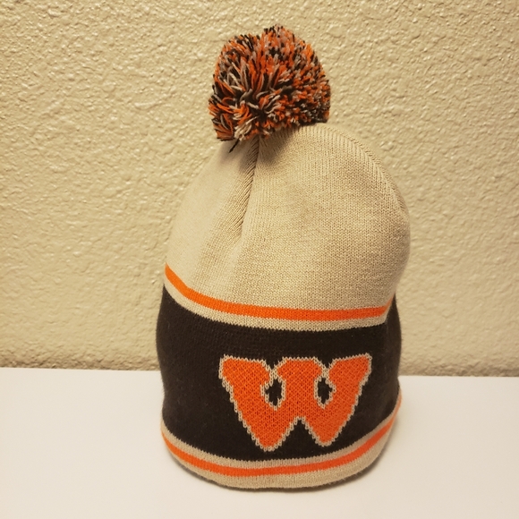Wigwam Pom Pom Brown Orange & Cream Beanie - Picture 1 of 5